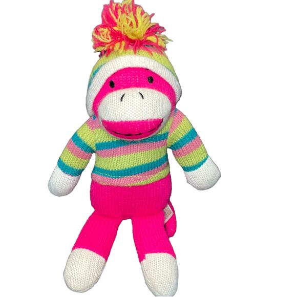 Dan Dee Sock Monkey Plush Stuffed Animal Collectors Stripe Pink Nursery Gift 10" - Picture 2 of 11